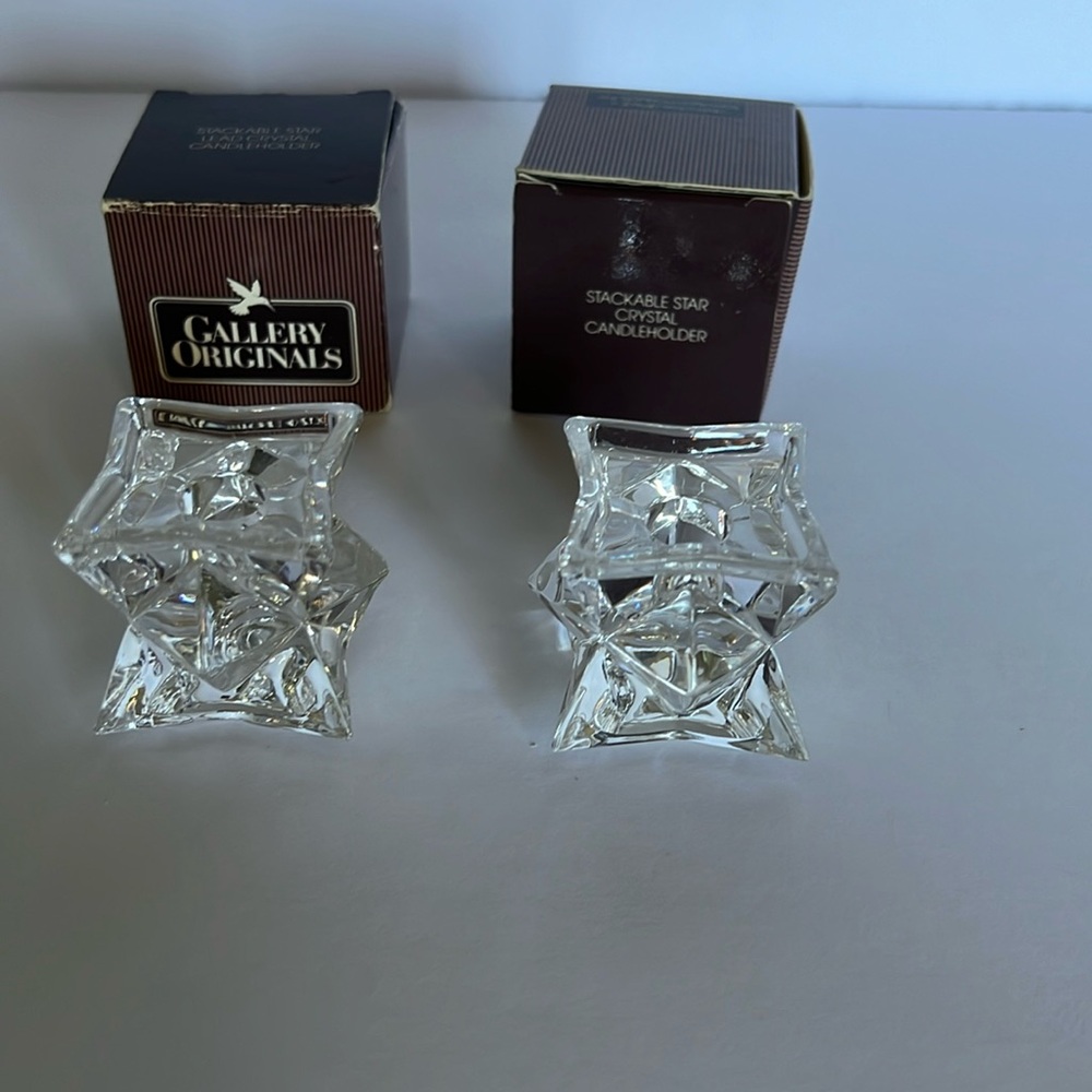Avon Stackable Star Lead Crystal Candleholders (2)